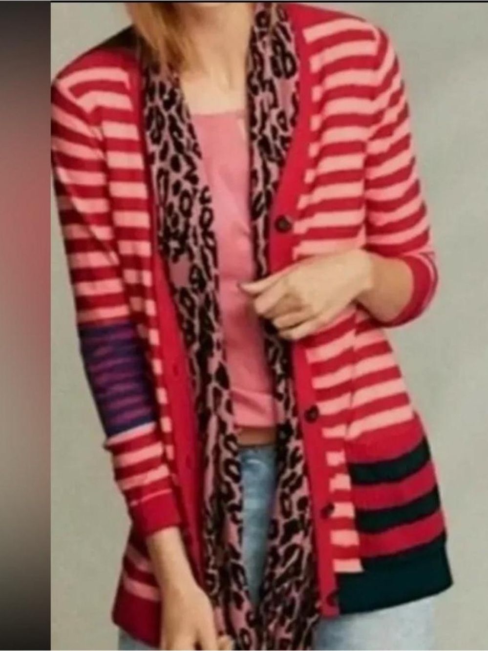 Cabi Picnic Cardigan #5446 Stripe Red Pink - Women's size M